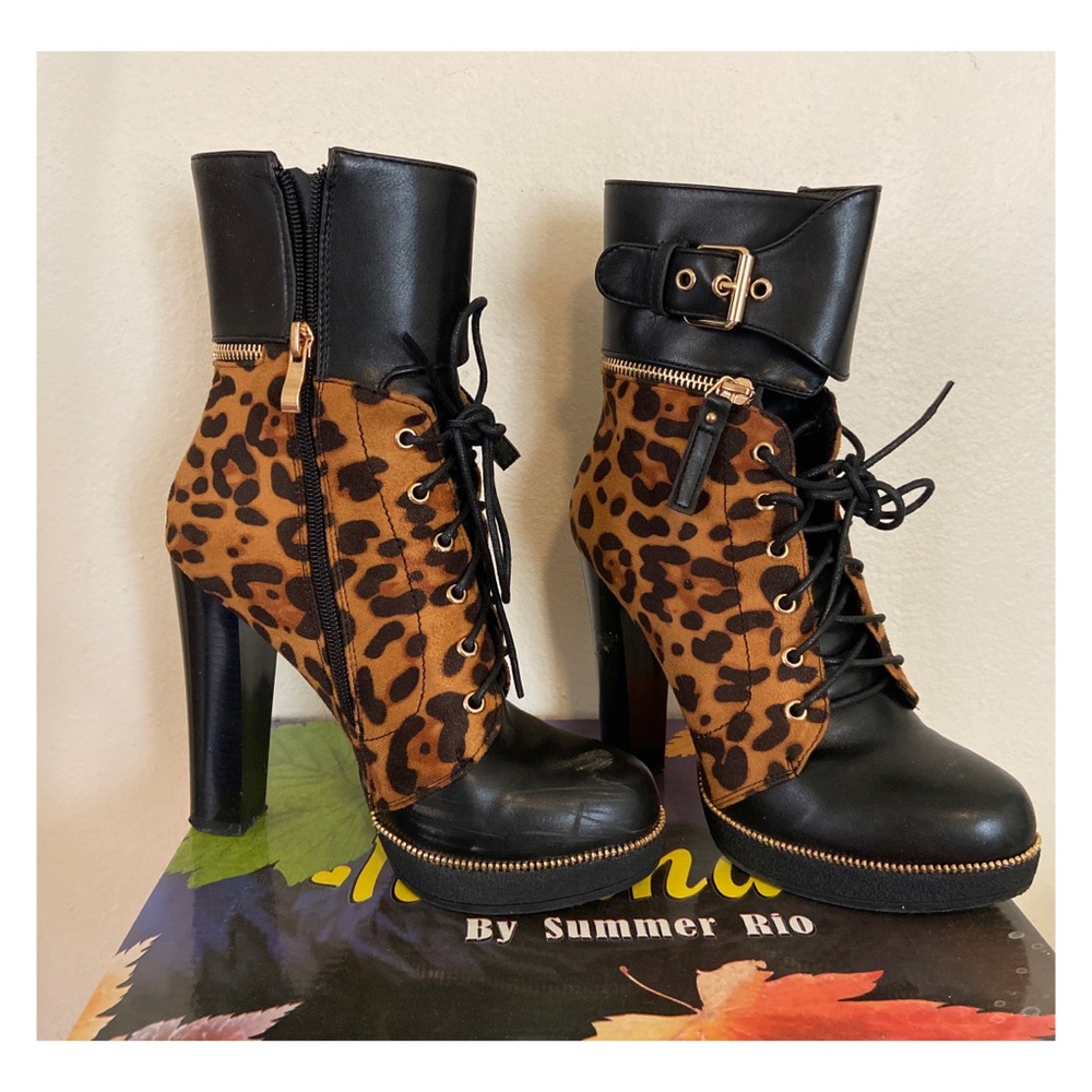 Italina Black and Leopard Ankle Boots